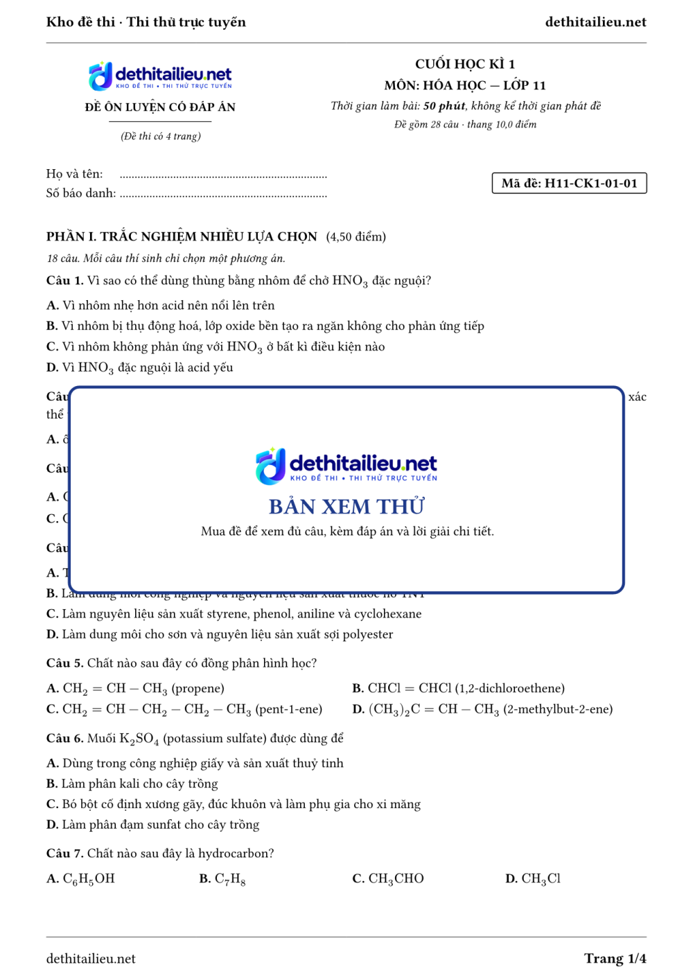 Trang 1 của đề H11-CK1-01-01