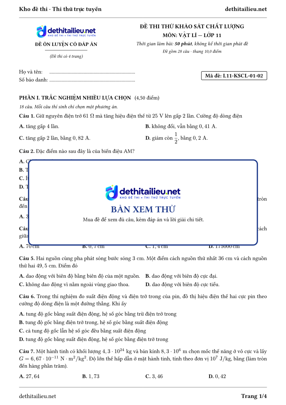 Trang 1 của đề L11-KSCL-01-02