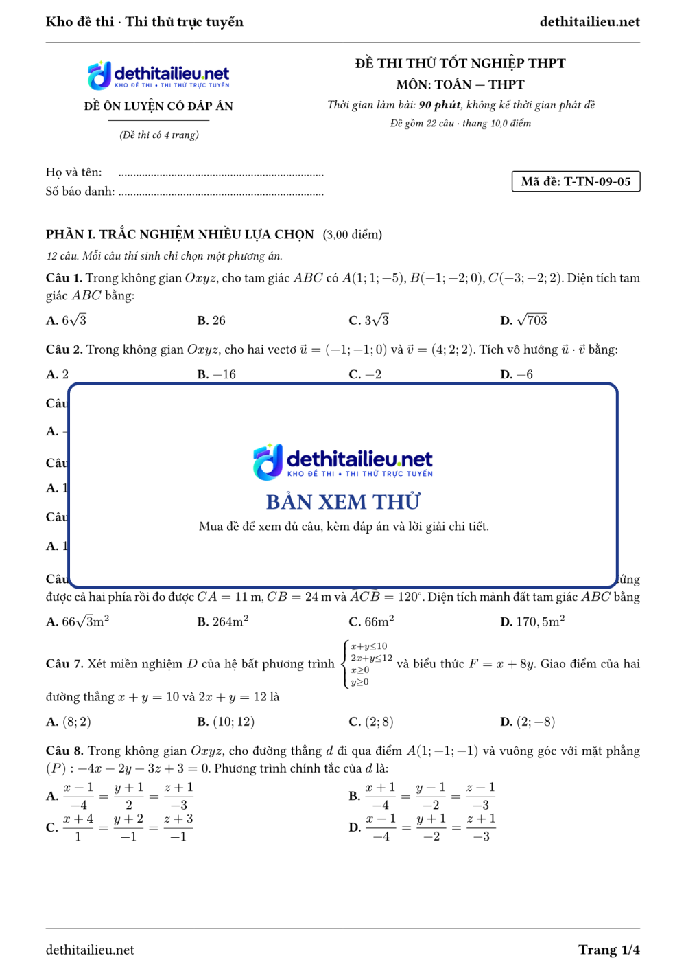 Trang 1 của đề T-TN-09-05