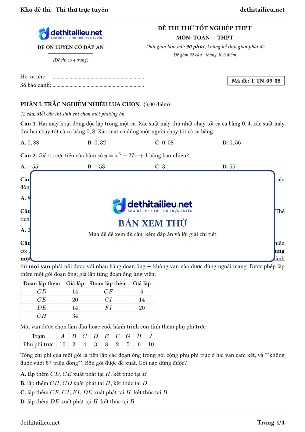 Trang 1 của đề T-TN-09-08