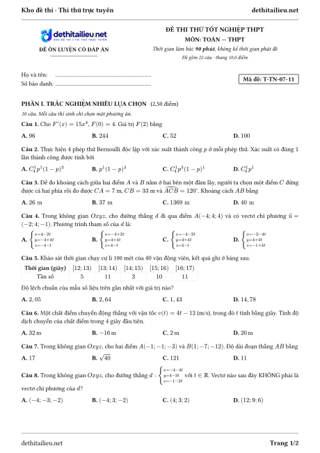 Trang 1 của đề T-TN-07-11