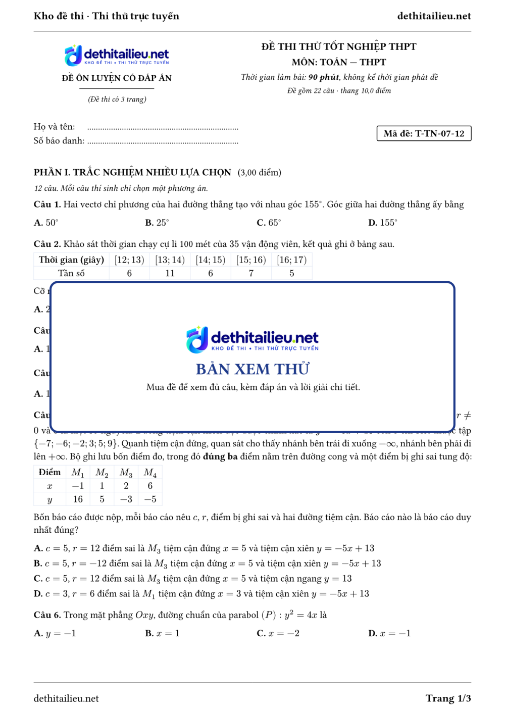 Trang 1 của đề T-TN-07-12