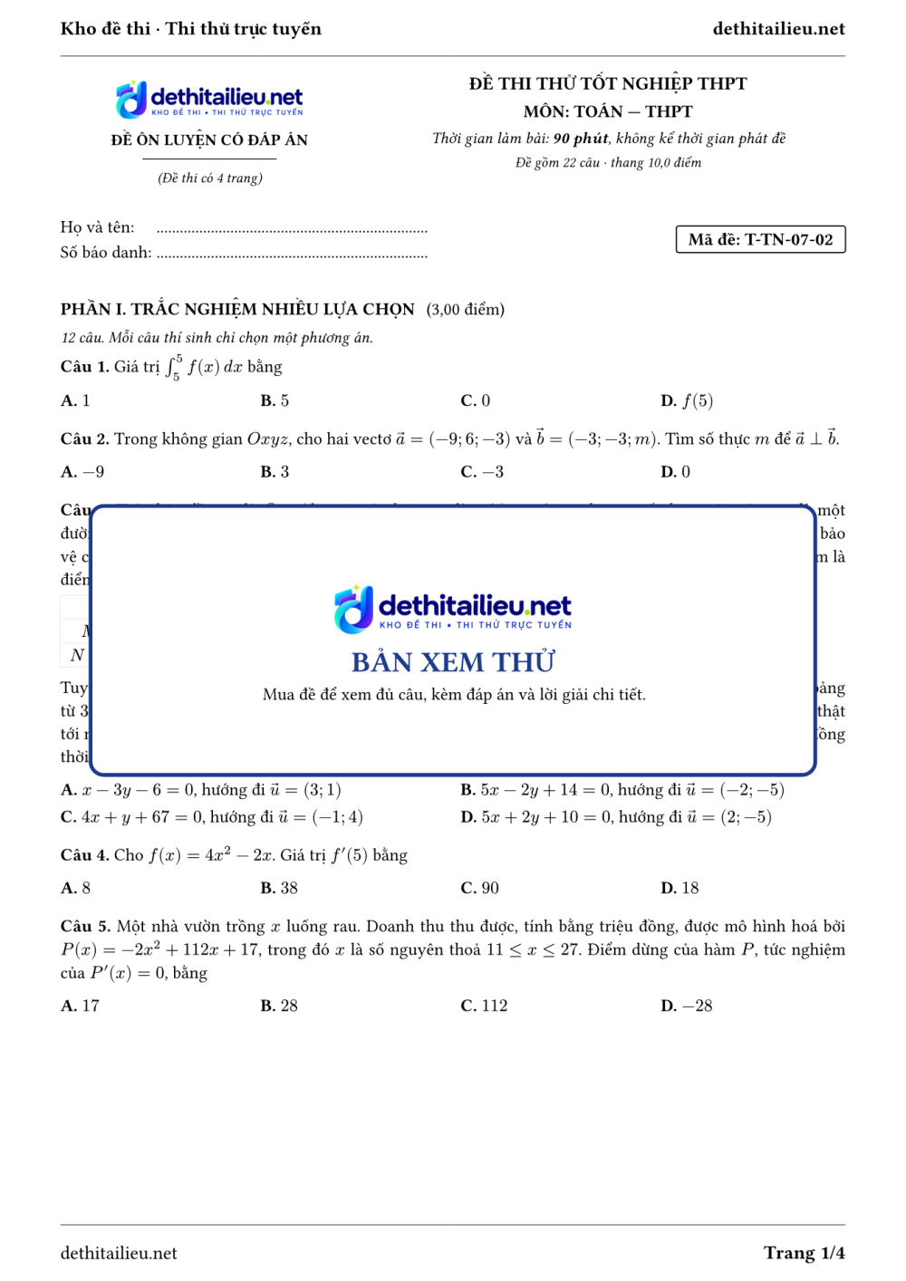 Trang 1 của đề T-TN-07-02