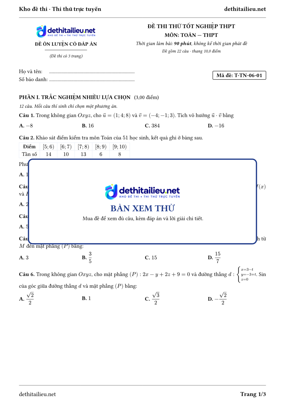 Trang 1 của đề T-TN-06-01