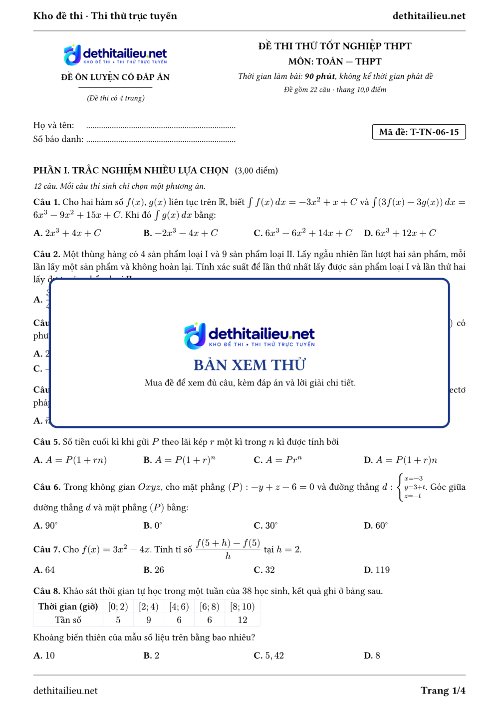 Trang 1 của đề T-TN-06-15