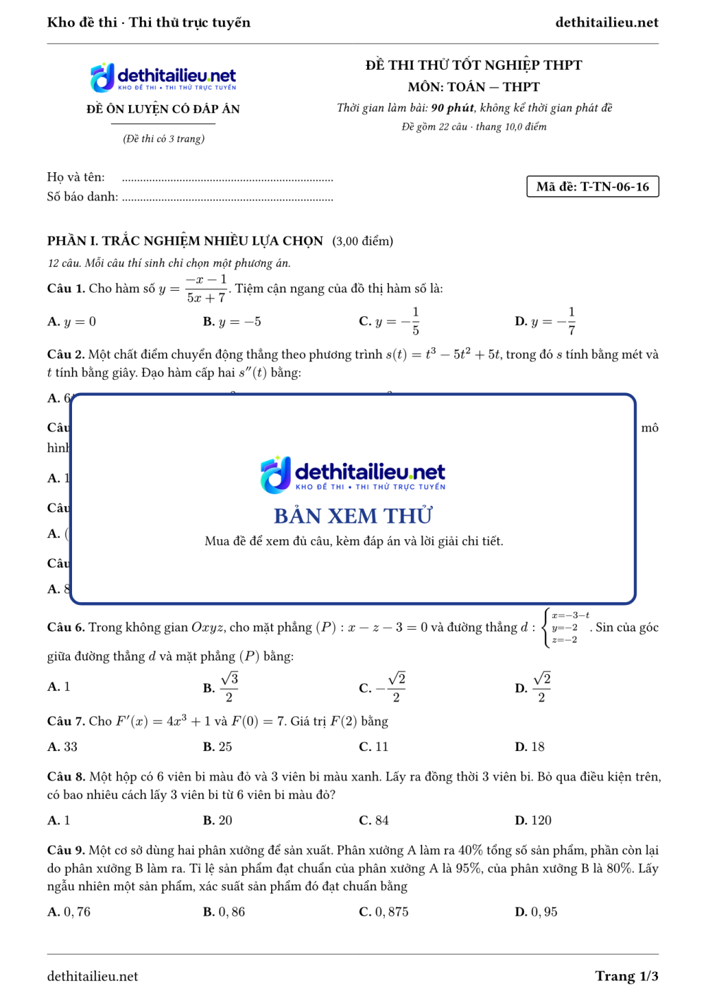 Trang 1 của đề T-TN-06-16