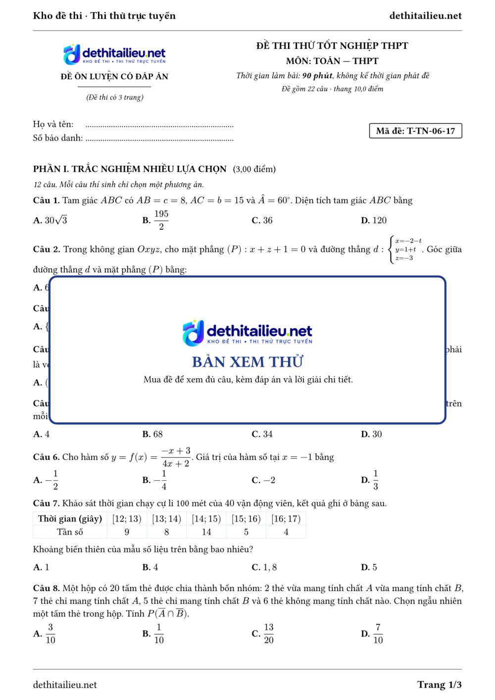 Trang 1 của đề T-TN-06-17