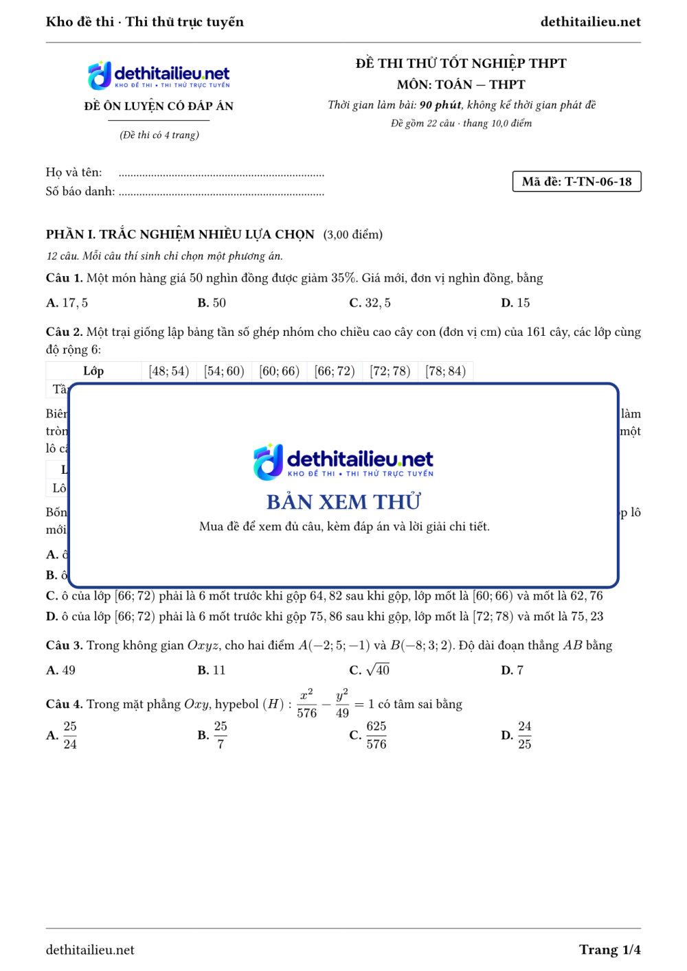 Trang 1 của đề T-TN-06-18