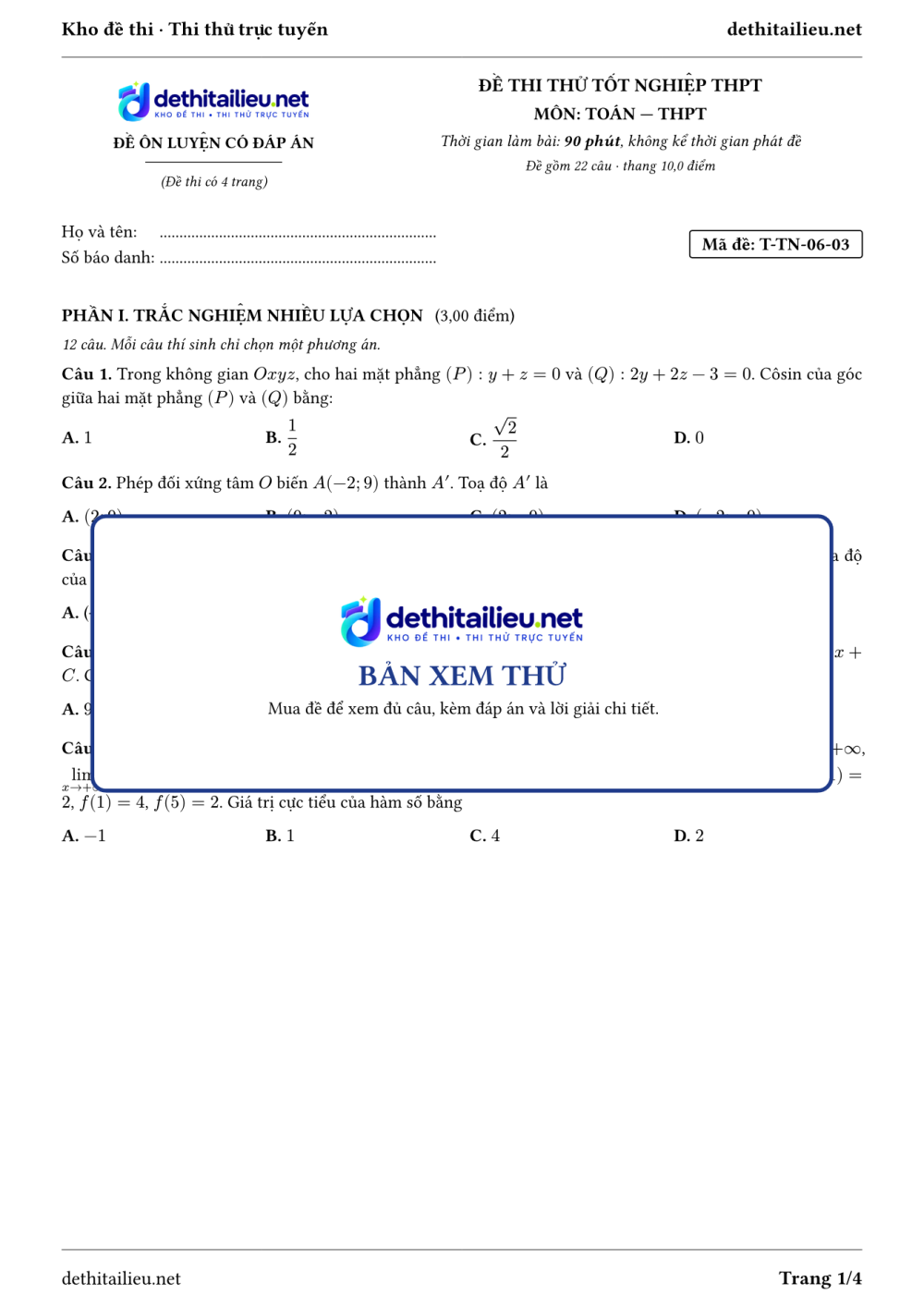 Trang 1 của đề T-TN-06-03
