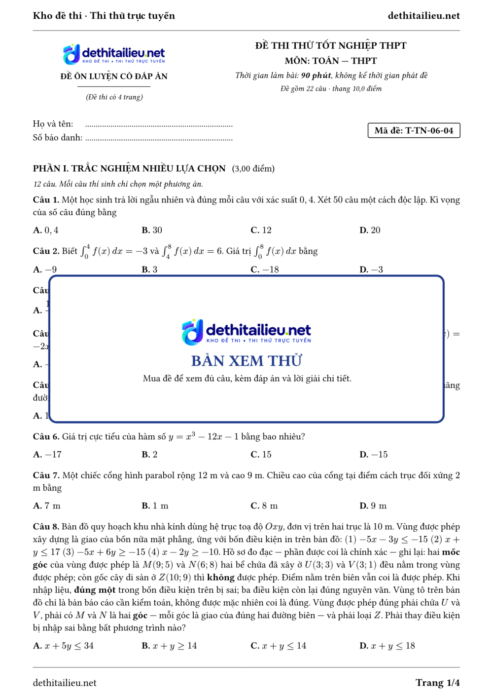 Trang 1 của đề T-TN-06-04