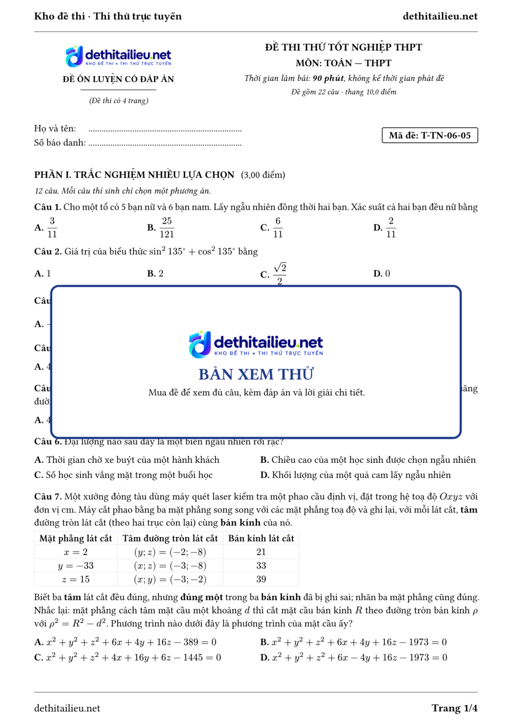 Trang 1 của đề T-TN-06-05