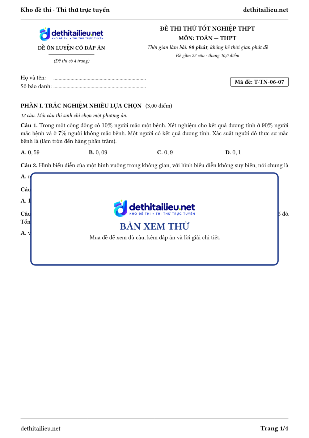Trang 1 của đề T-TN-06-07