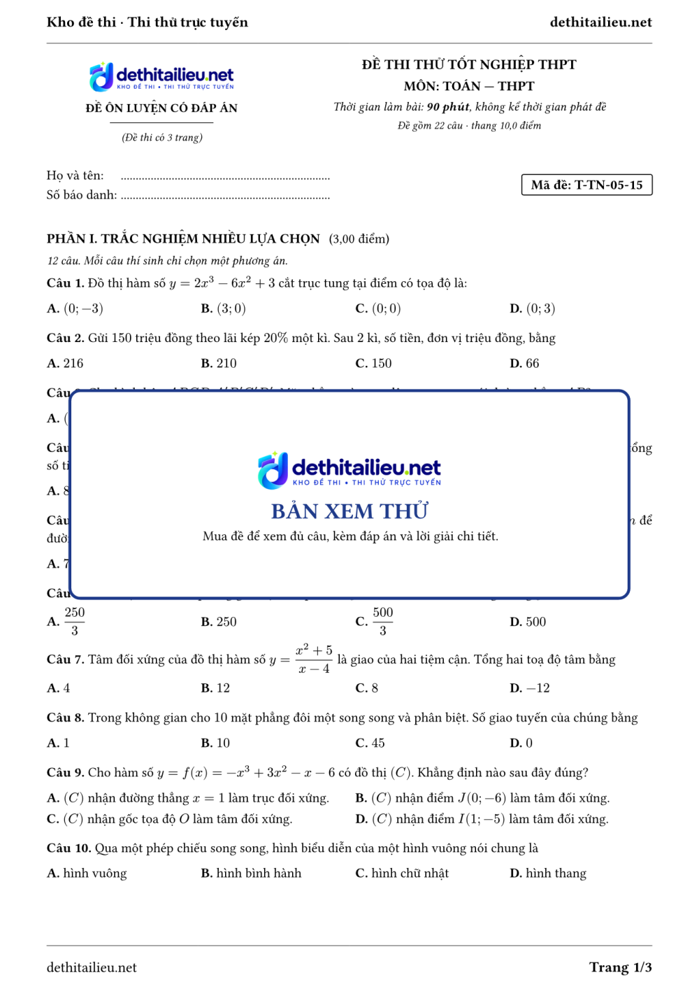 Trang 1 của đề T-TN-05-15