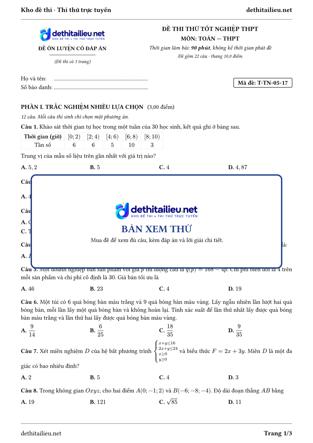 Trang 1 của đề T-TN-05-17