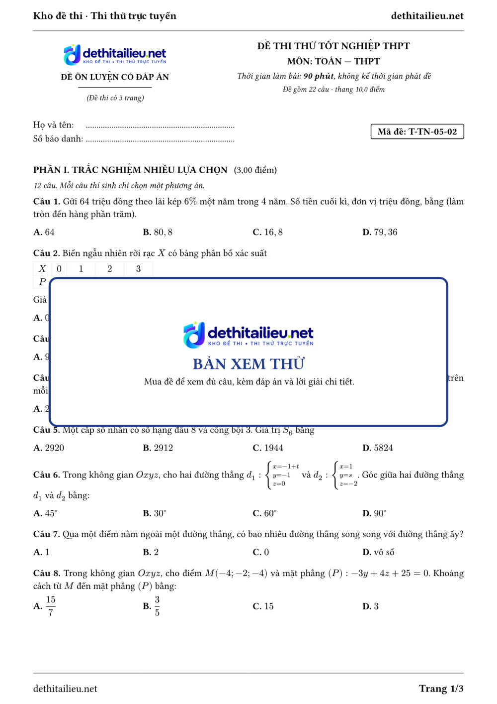 Trang 1 của đề T-TN-05-02