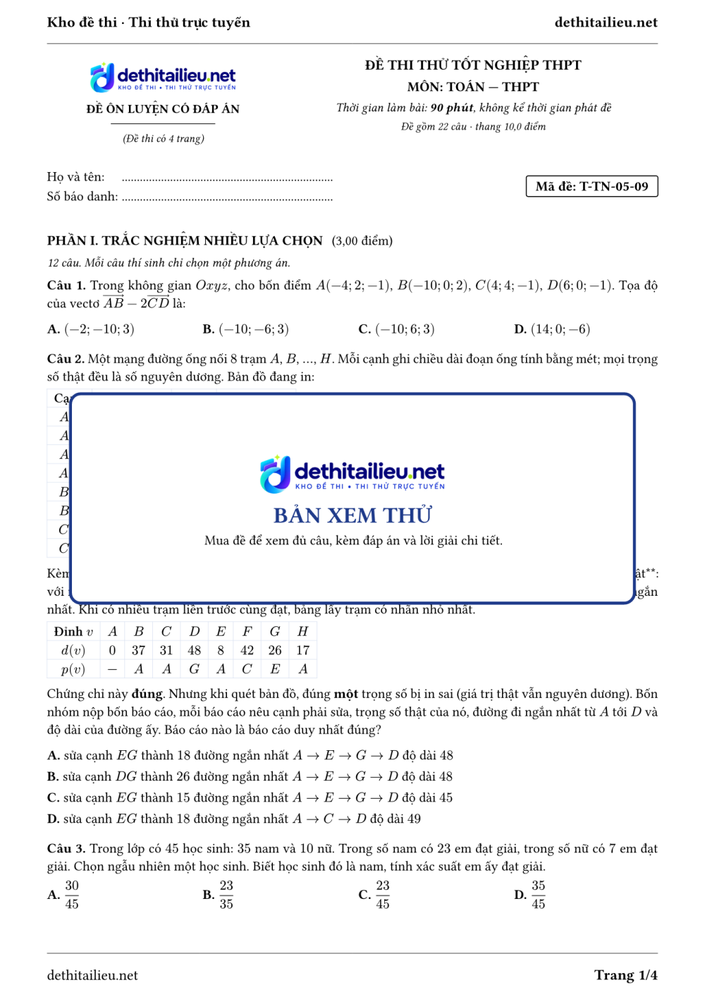 Trang 1 của đề T-TN-05-09