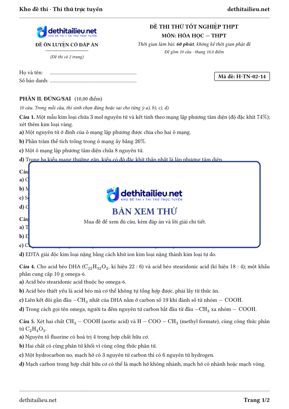 Trang 1 của đề H-TN-02-14