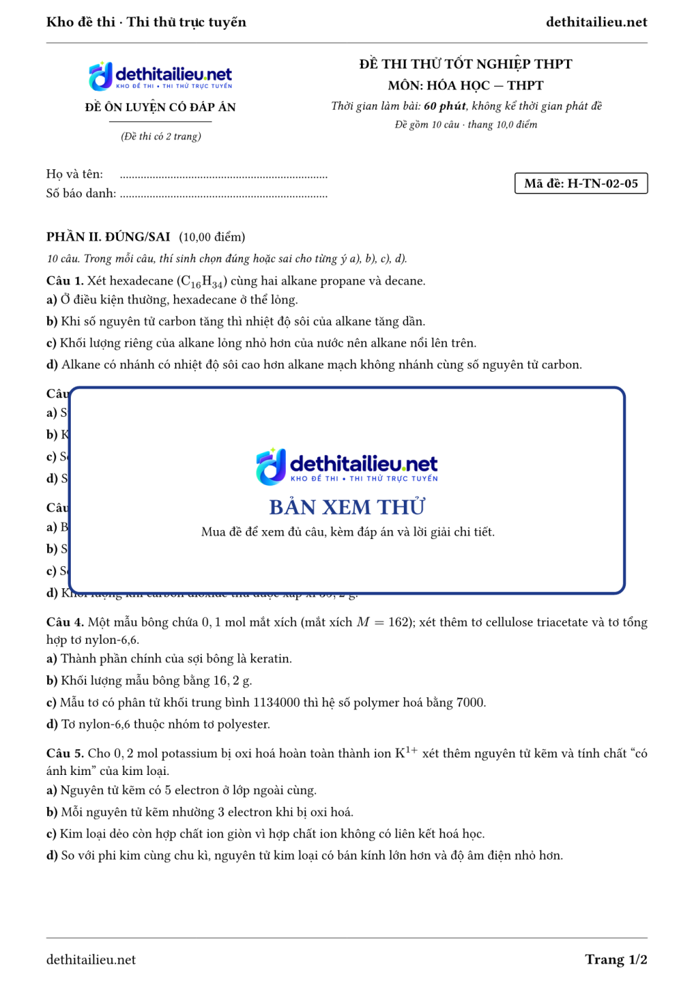 Trang 1 của đề H-TN-02-05