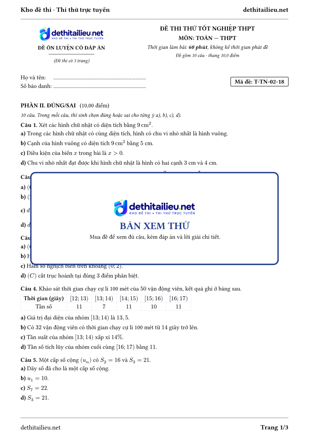Trang 1 của đề T-TN-02-18