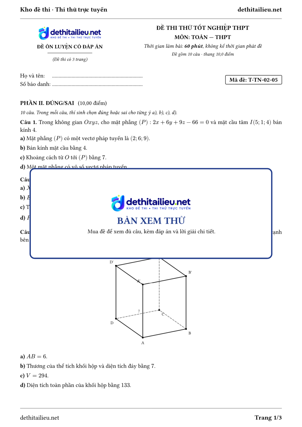 Trang 1 của đề T-TN-02-05