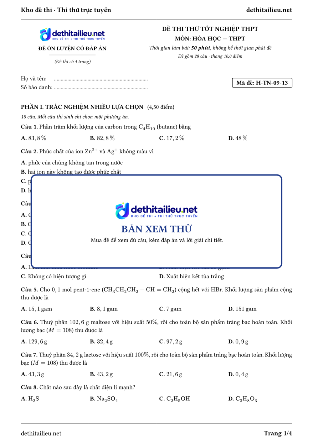 Trang 1 của đề H-TN-09-13