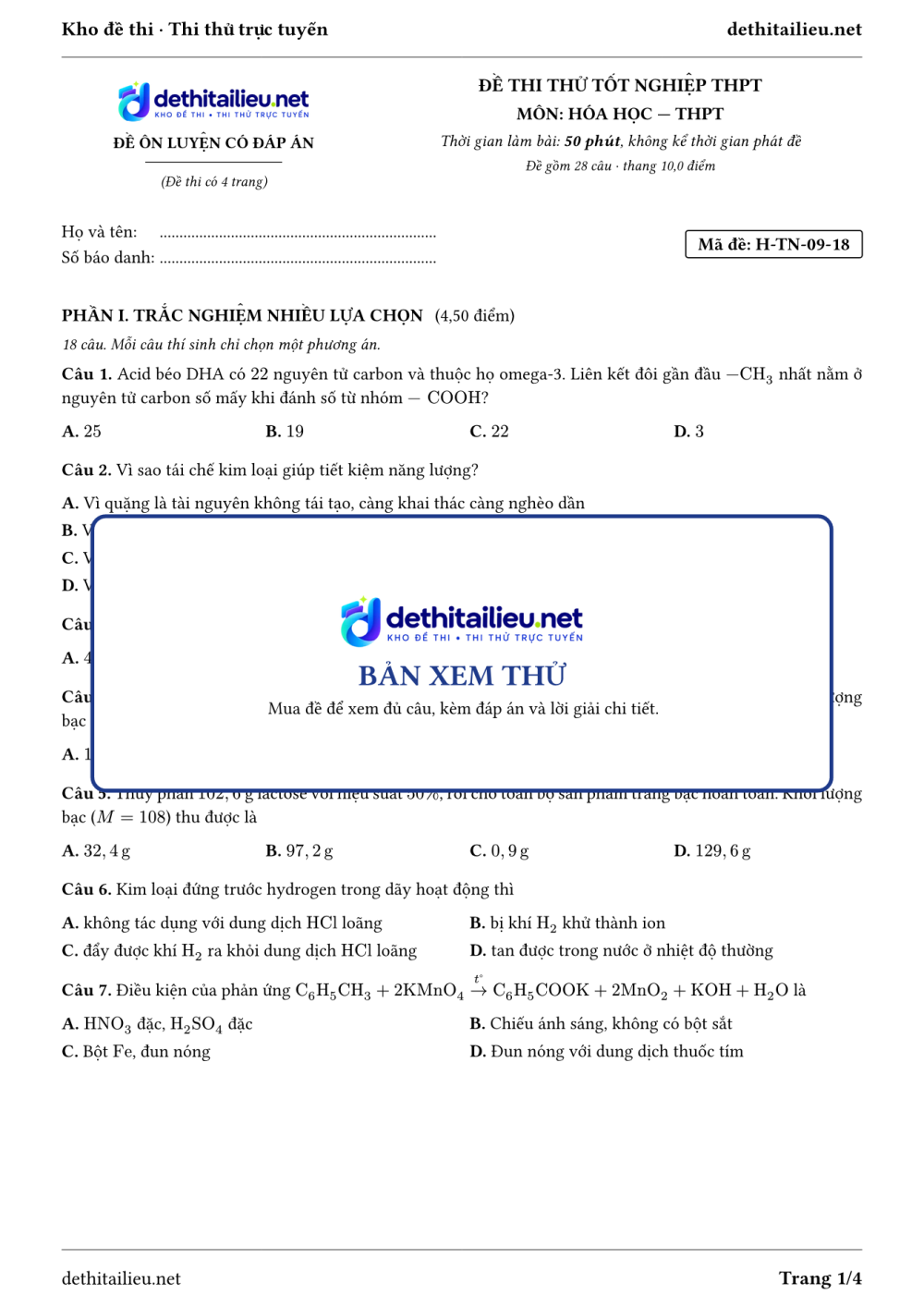 Trang 1 của đề H-TN-09-18