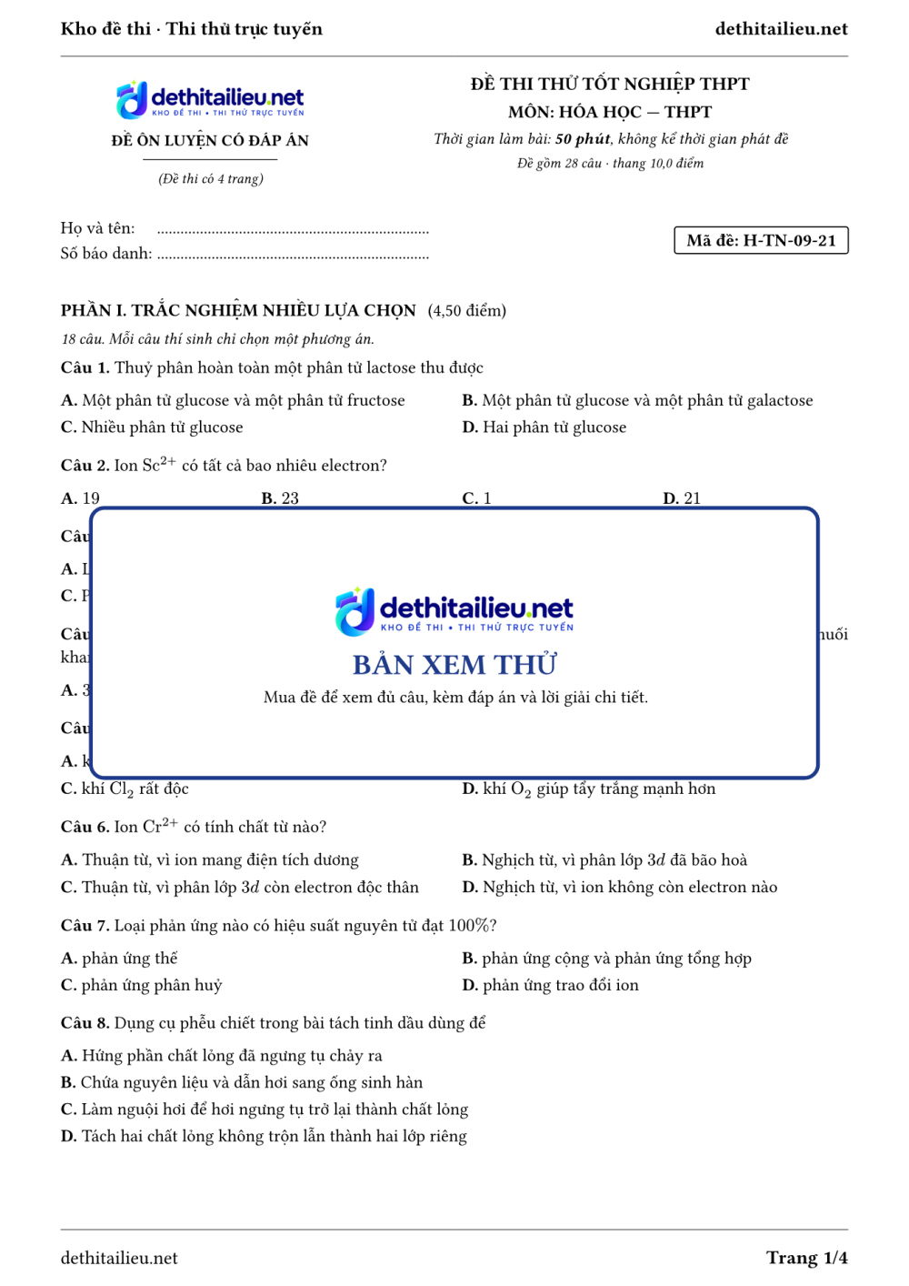 Trang 1 của đề H-TN-09-21