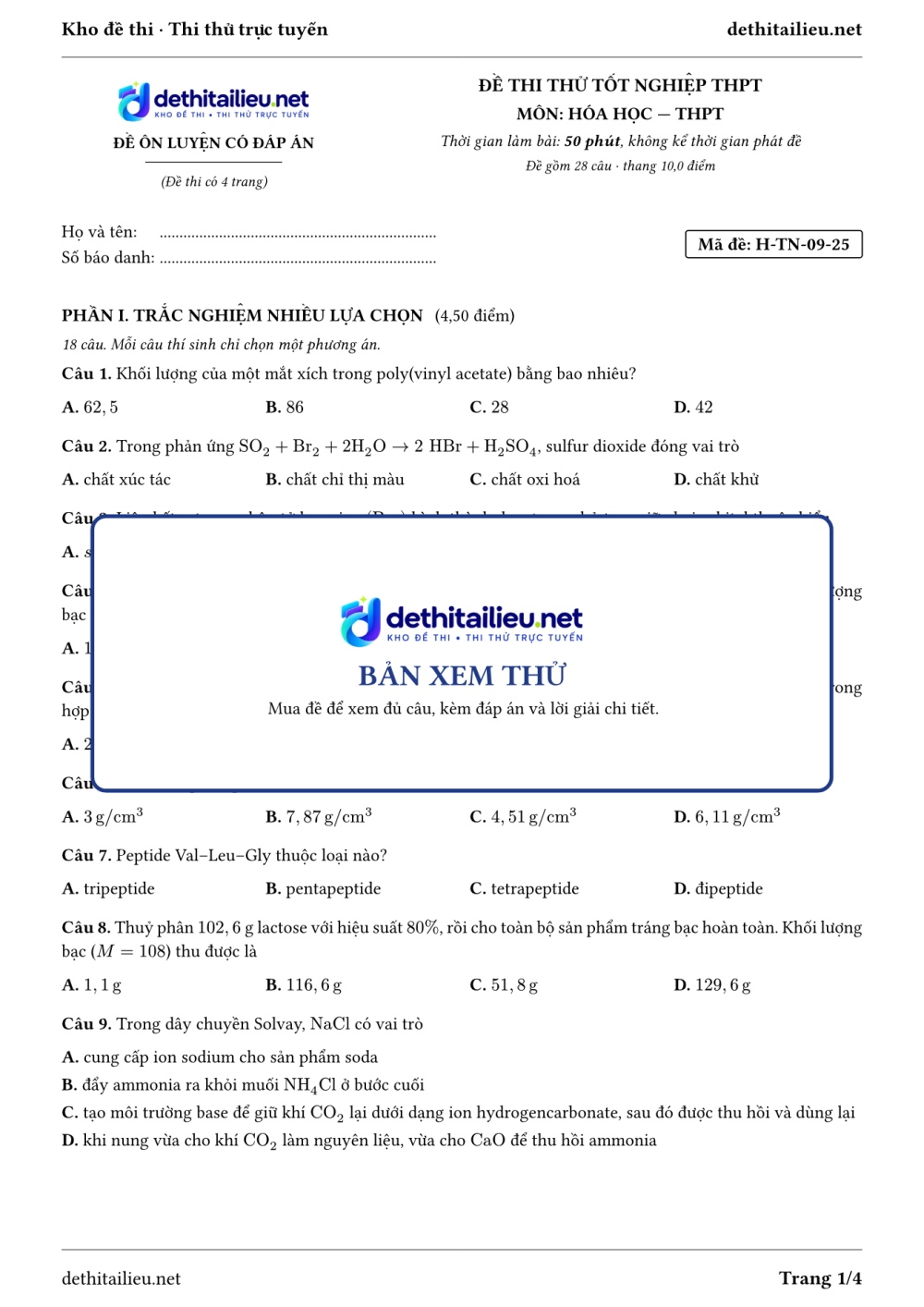 Trang 1 của đề H-TN-09-25