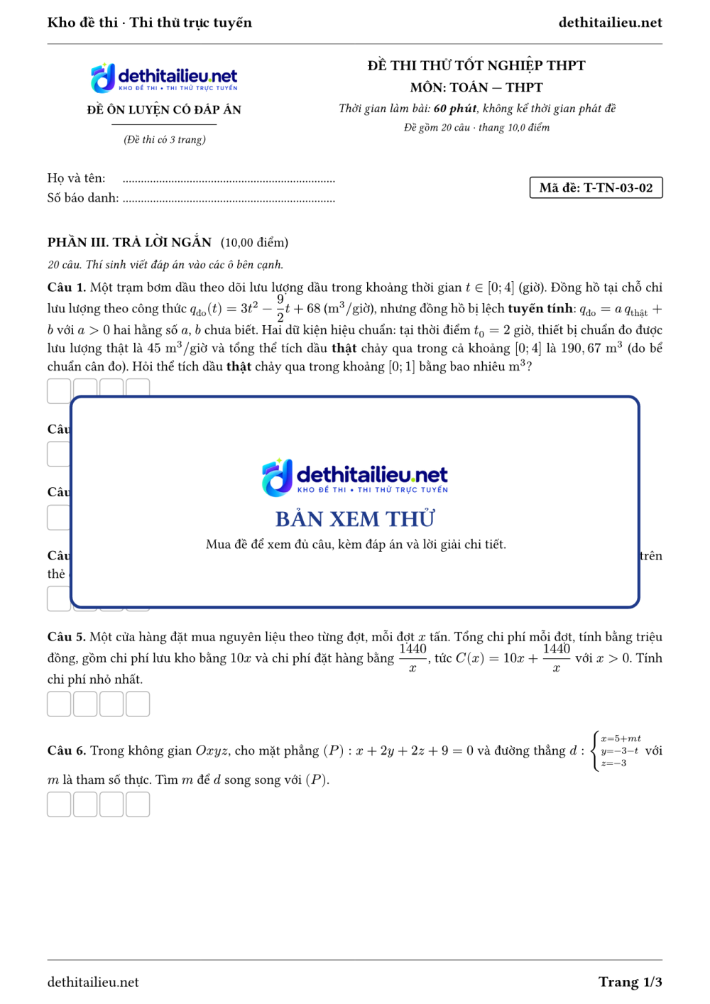 Trang 1 của đề T-TN-03-02