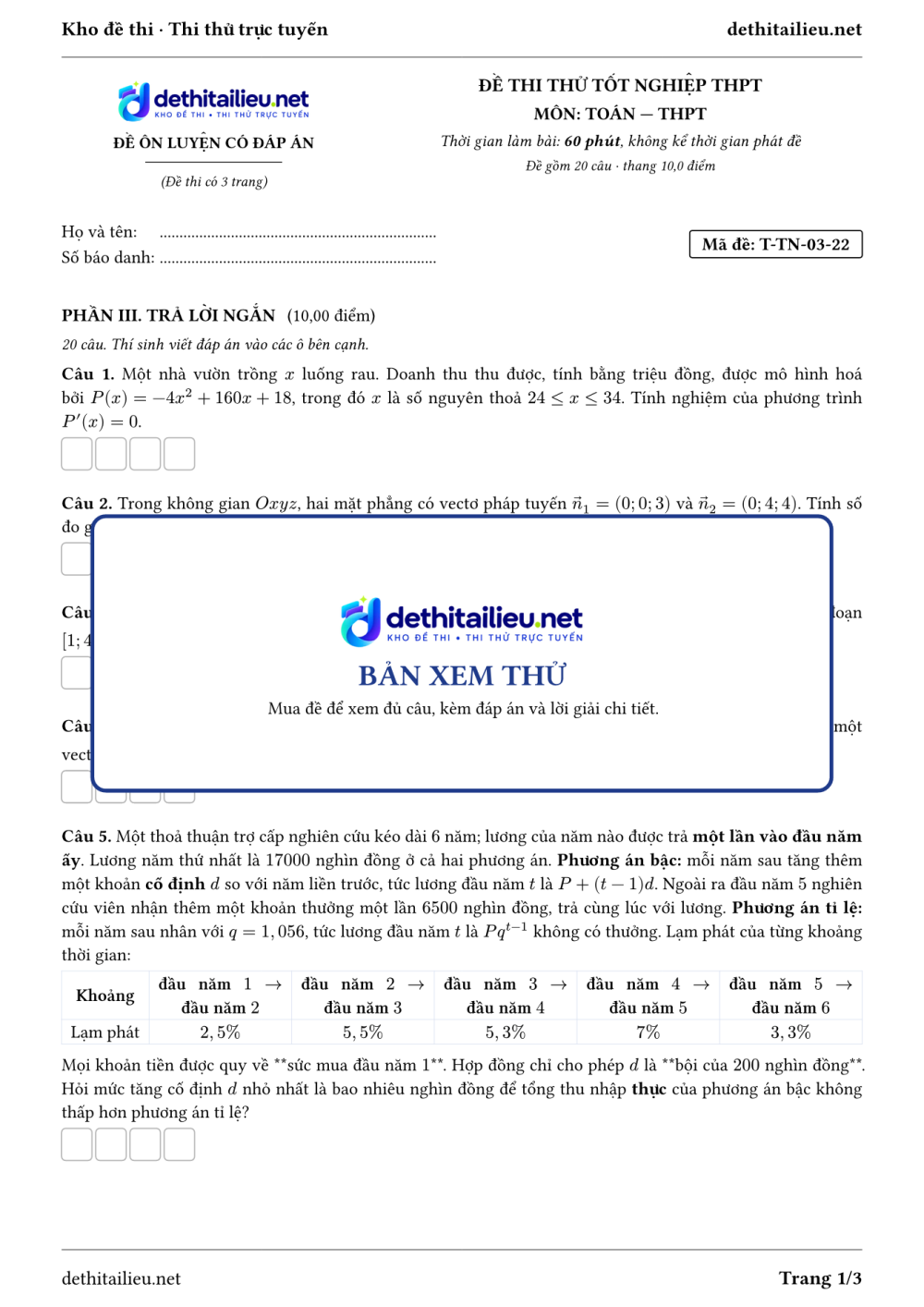 Trang 1 của đề T-TN-03-22
