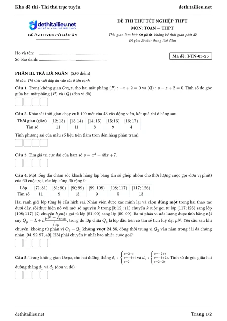 Trang 1 của đề T-TN-03-25