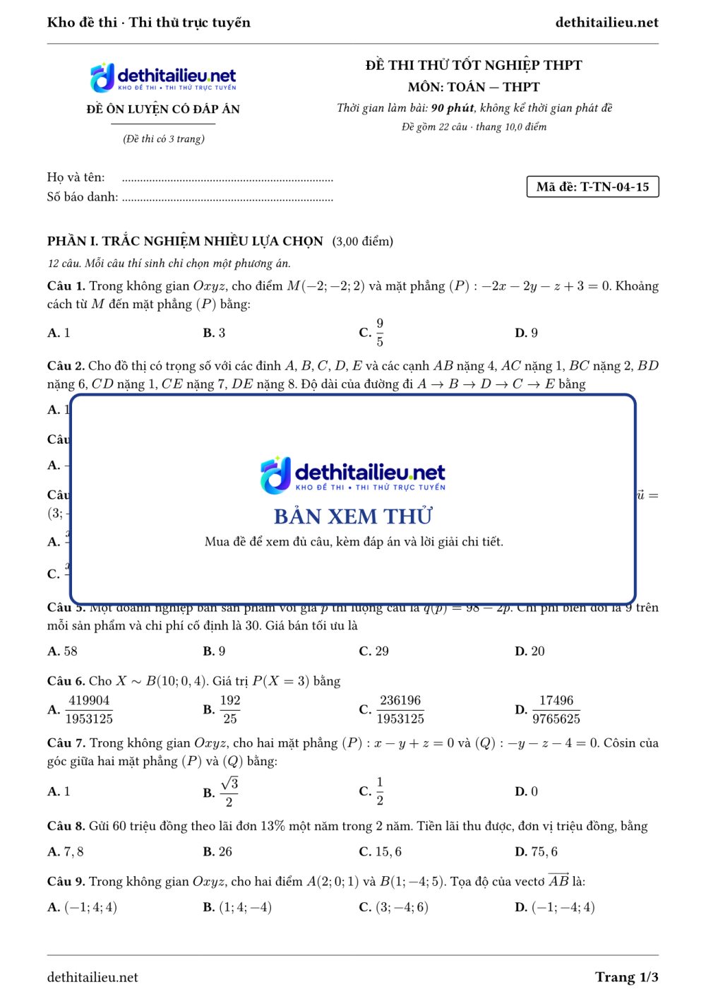 Trang 1 của đề T-TN-04-15
