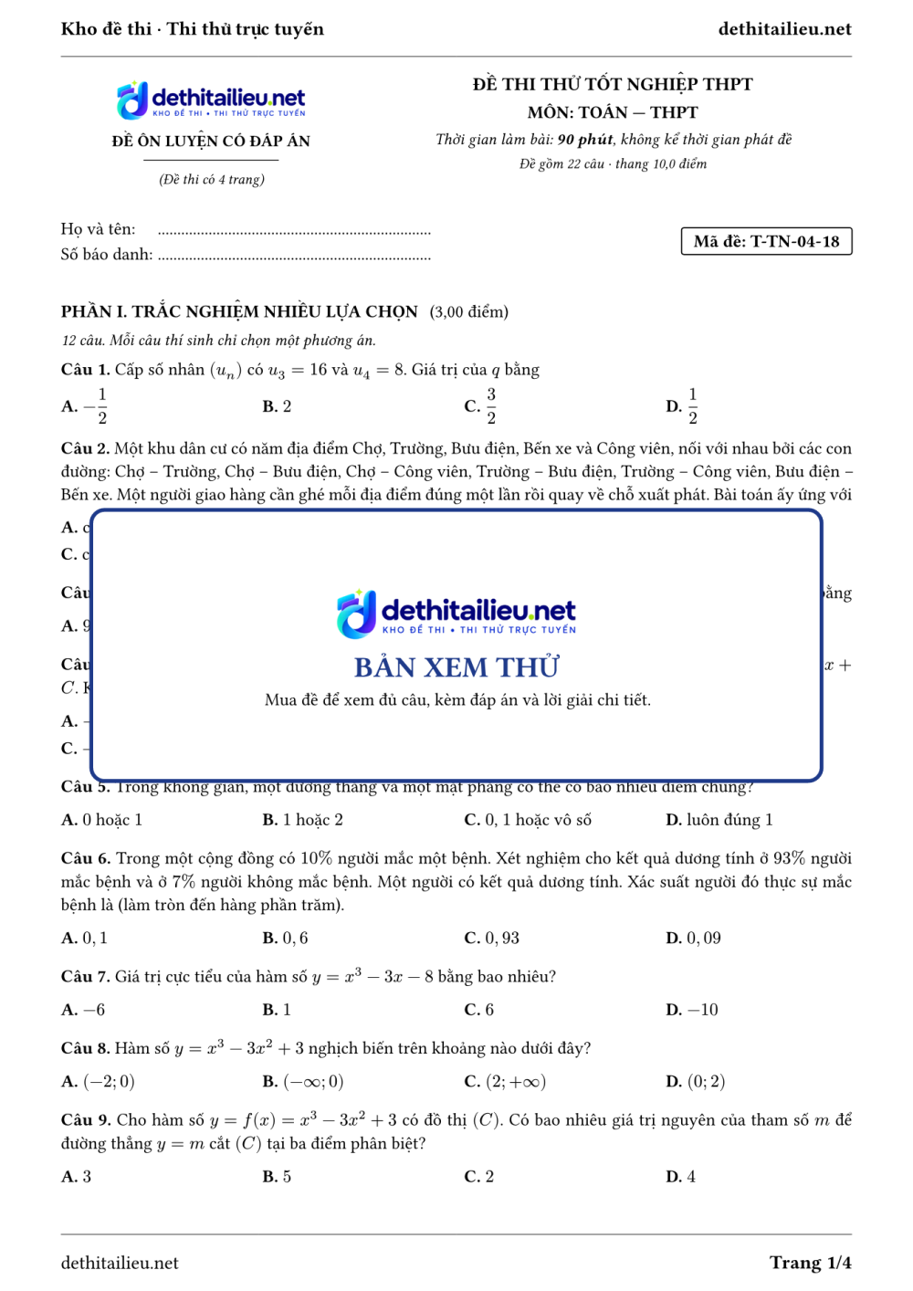 Trang 1 của đề T-TN-04-18