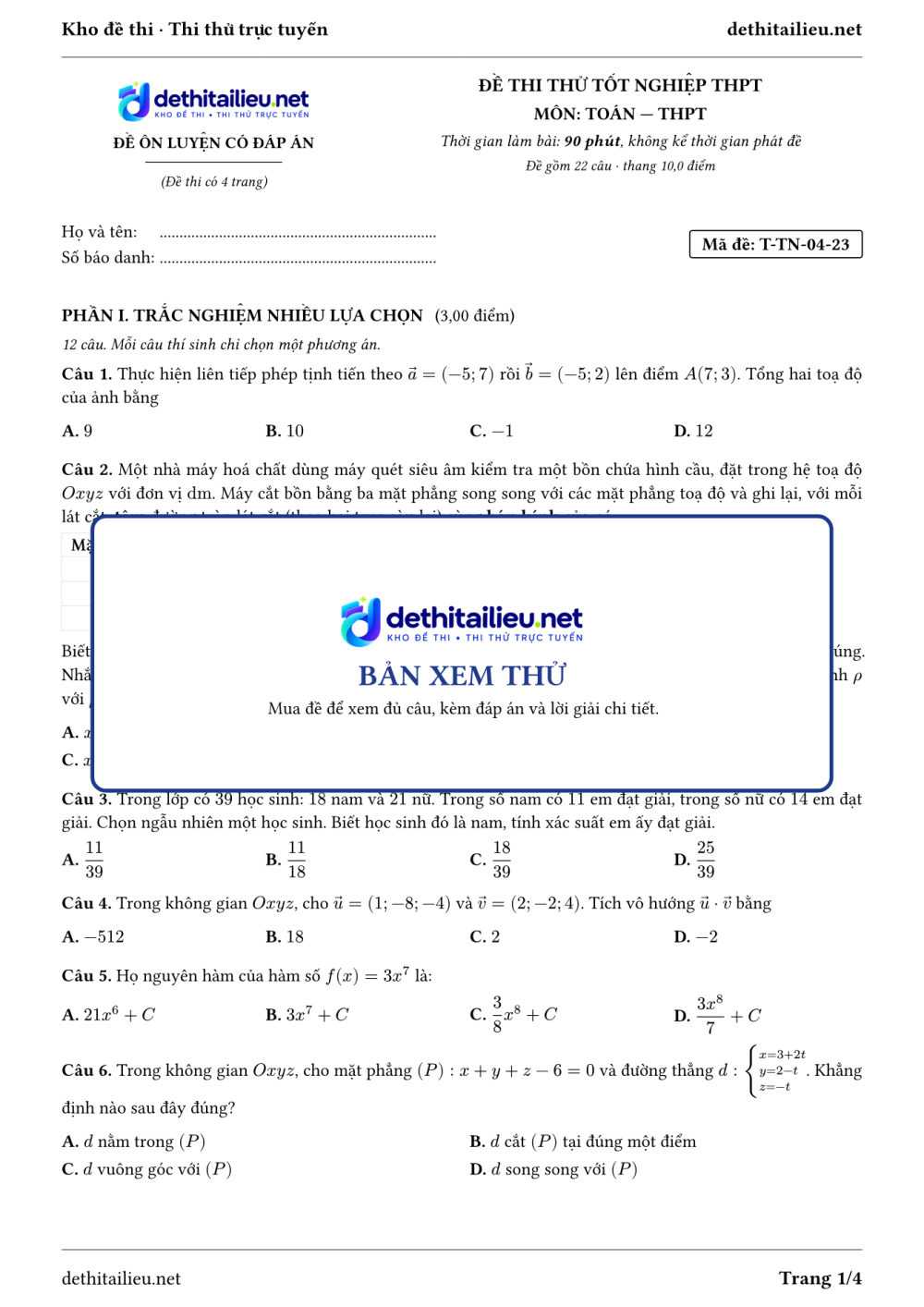 Trang 1 của đề T-TN-04-23
