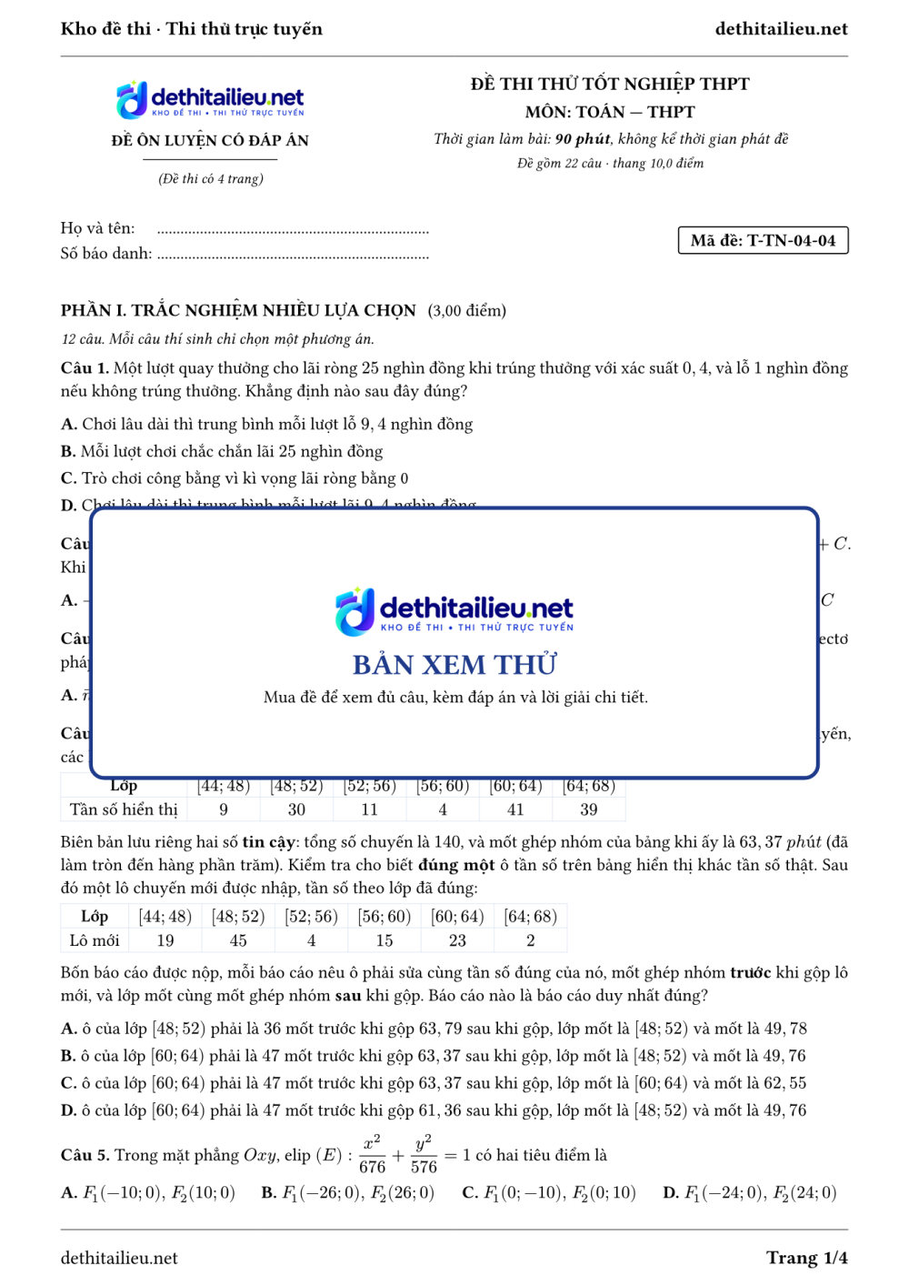 Trang 1 của đề T-TN-04-04