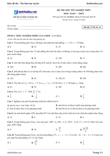 Trang 1 của đề T-TN-01-11