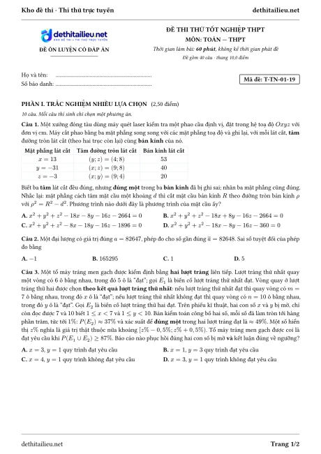 Trang 1 của đề T-TN-01-19