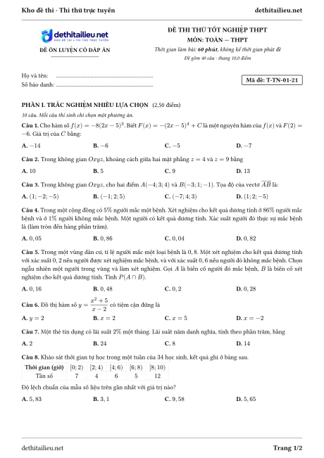 Trang 1 của đề T-TN-01-21