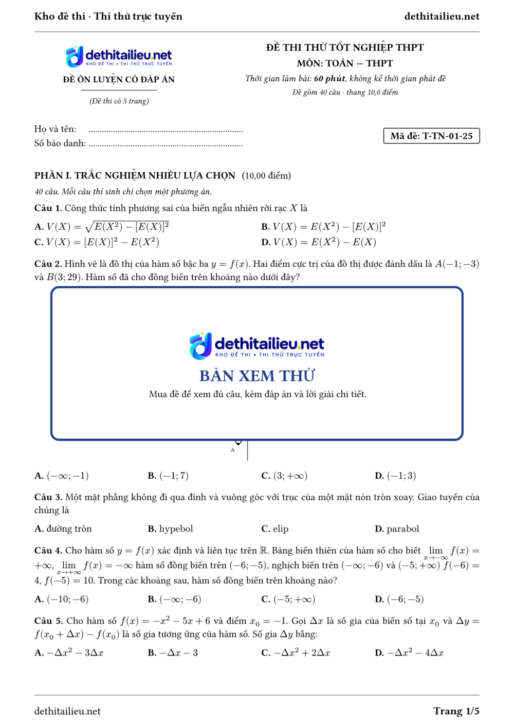 Trang 1 của đề T-TN-01-25