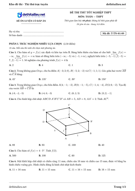 Trang 1 của đề T-TN-01-09