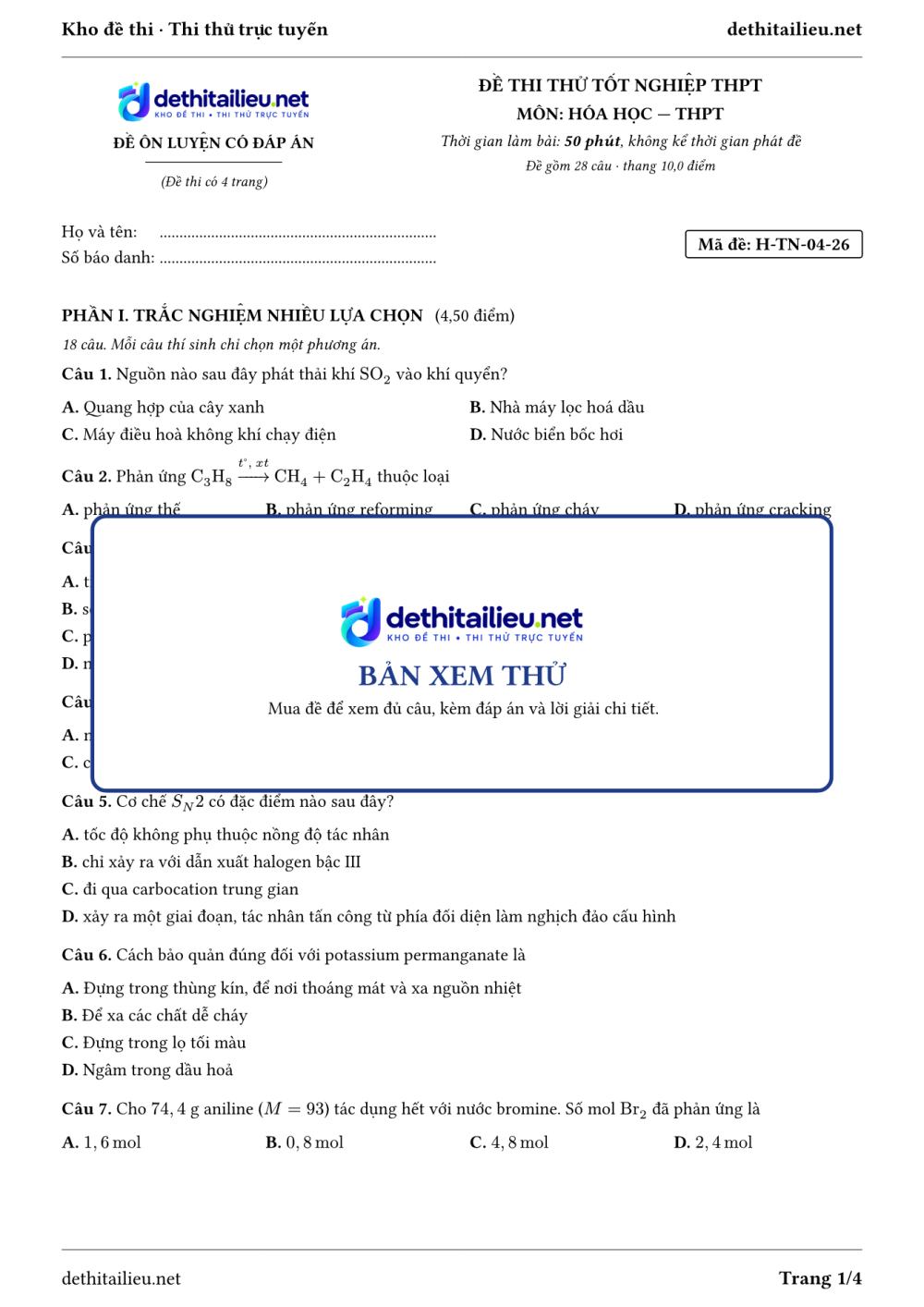 Trang 1 của đề H-TN-04-26