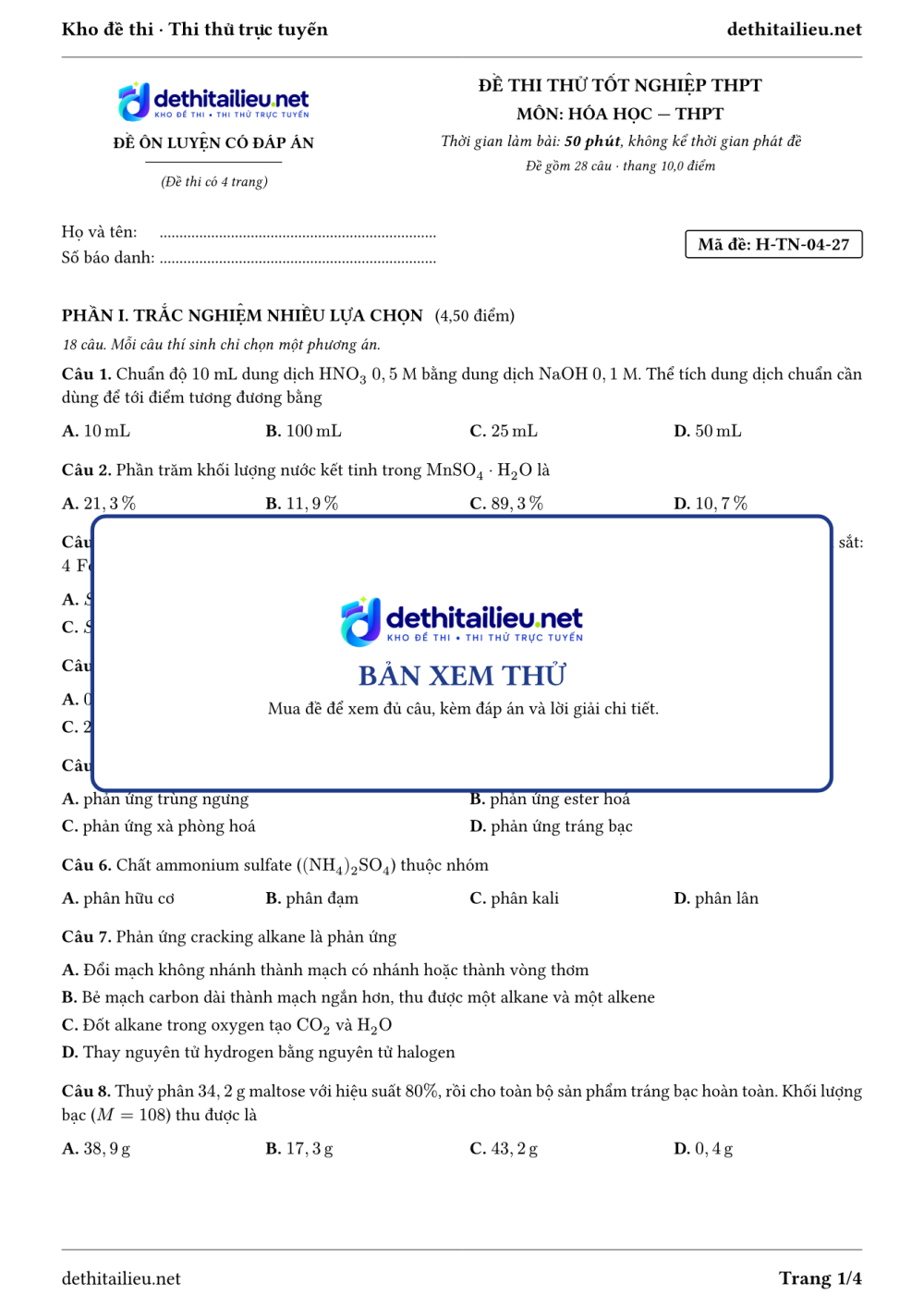 Trang 1 của đề H-TN-04-27