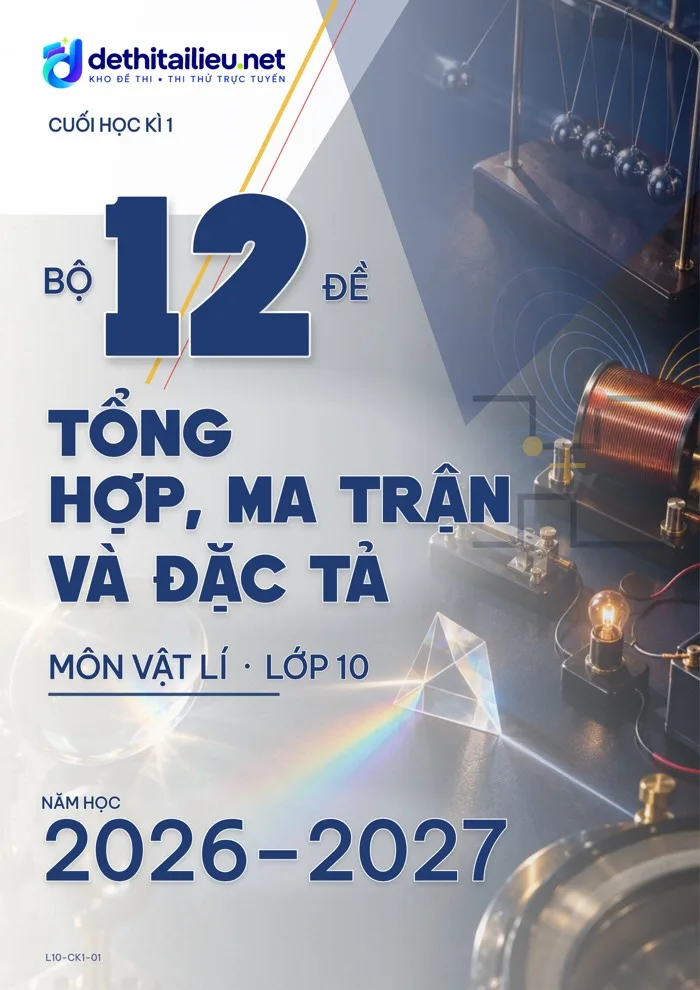Bìa Bộ 12 đề tổng hợp, ma trận và đặc tả
